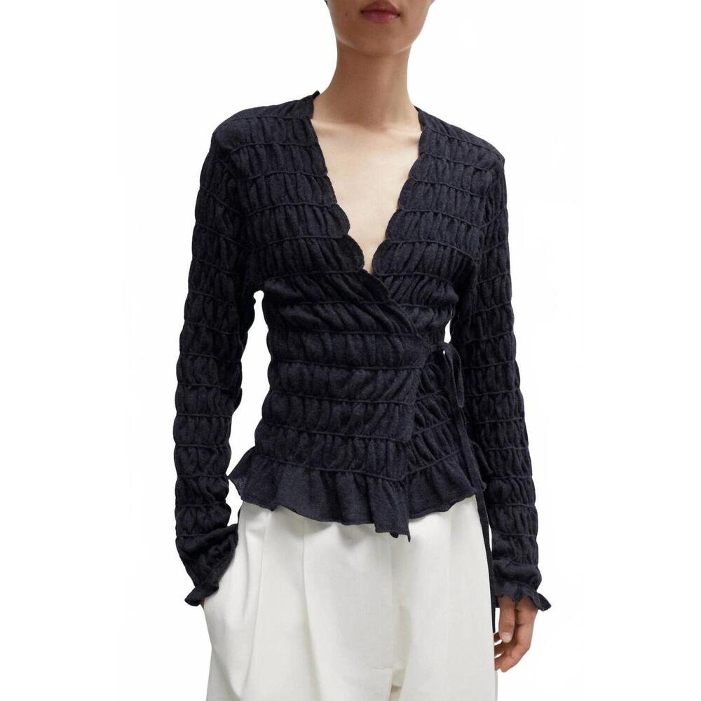 NEW CORDERA merino wool gathered cardigan in anthracite